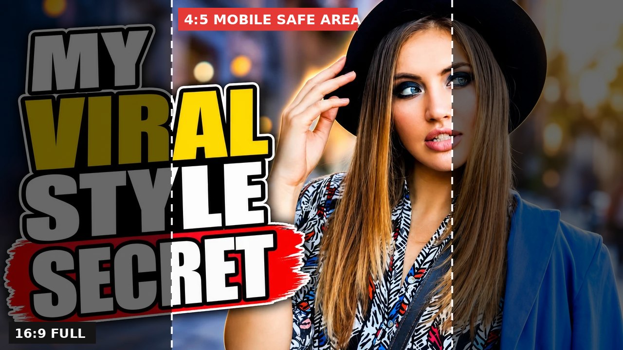 YouTube thumbnail 4:5 mobile safe area overlaid on a 16:9 thumbnail